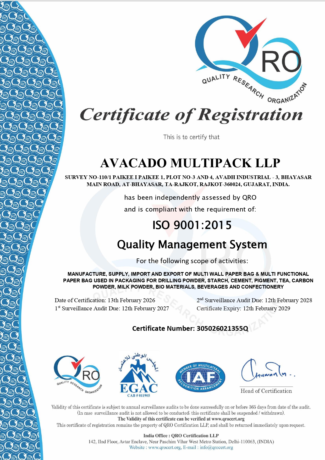 ISO 22000:2005 Certificate